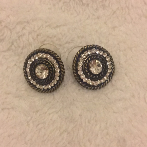 Dark brass and crystal earrings - Picture 1 of 2